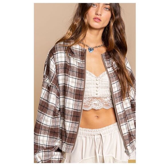 Copy - plaid Hooded Bomber Jacket - Picture 3 of 13